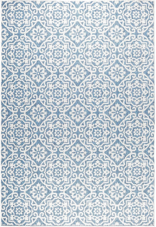 Nicole Miller New York Patio Country Julia Transitional Geometric Indoor/Outdoor Area Rug, Blue/Grey, 9'2"x12'5"