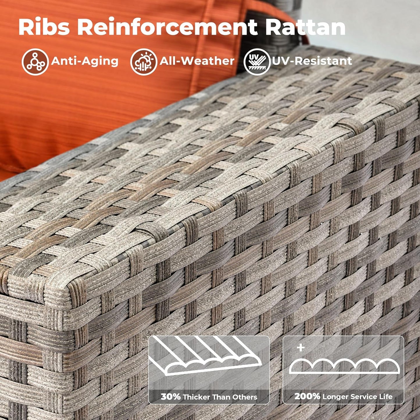 ovios 12 Pieces Patio Furniture Set, Outdoor Wicker Sectional Sofa with Glass Table Comfy Cushions, Modern Modular Deep Seat Couch Rattan Conversation Set, Orange Red