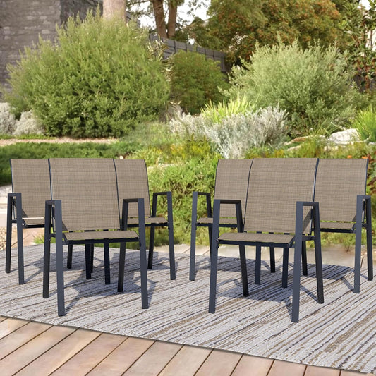 Outdoor Patio Chairs Set of 6, Mocha Stackable Outdoor Chairs, Lightweight Patio Set with High Back, Metal Dining Chair for Lawn, Garden, Yard and Deck
