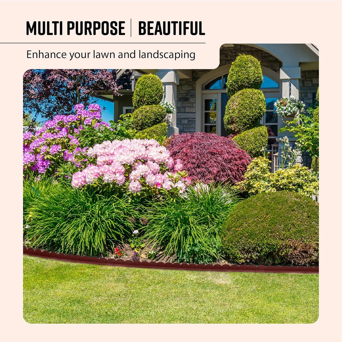 Playsafer L Shaped Flexible Rubber Scalloped Edger for Lawns Landscaping and Playground | Easy No Dig Installation| 4' Long (4, Red)