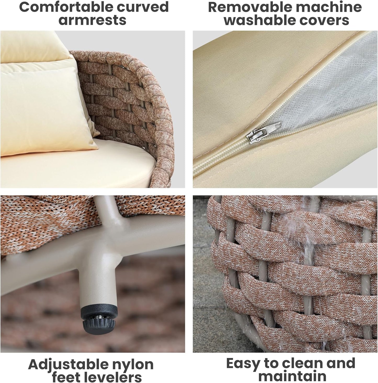 Aluminum Patio Conversation Set: 5 Pieces Deck Furniture Set All Weather - Cushioned Woven Rope Outdoor Sofa Set Assembled - Metal Modern Couch Set for 400 lbs Porch Garden Hotel, Terracotta