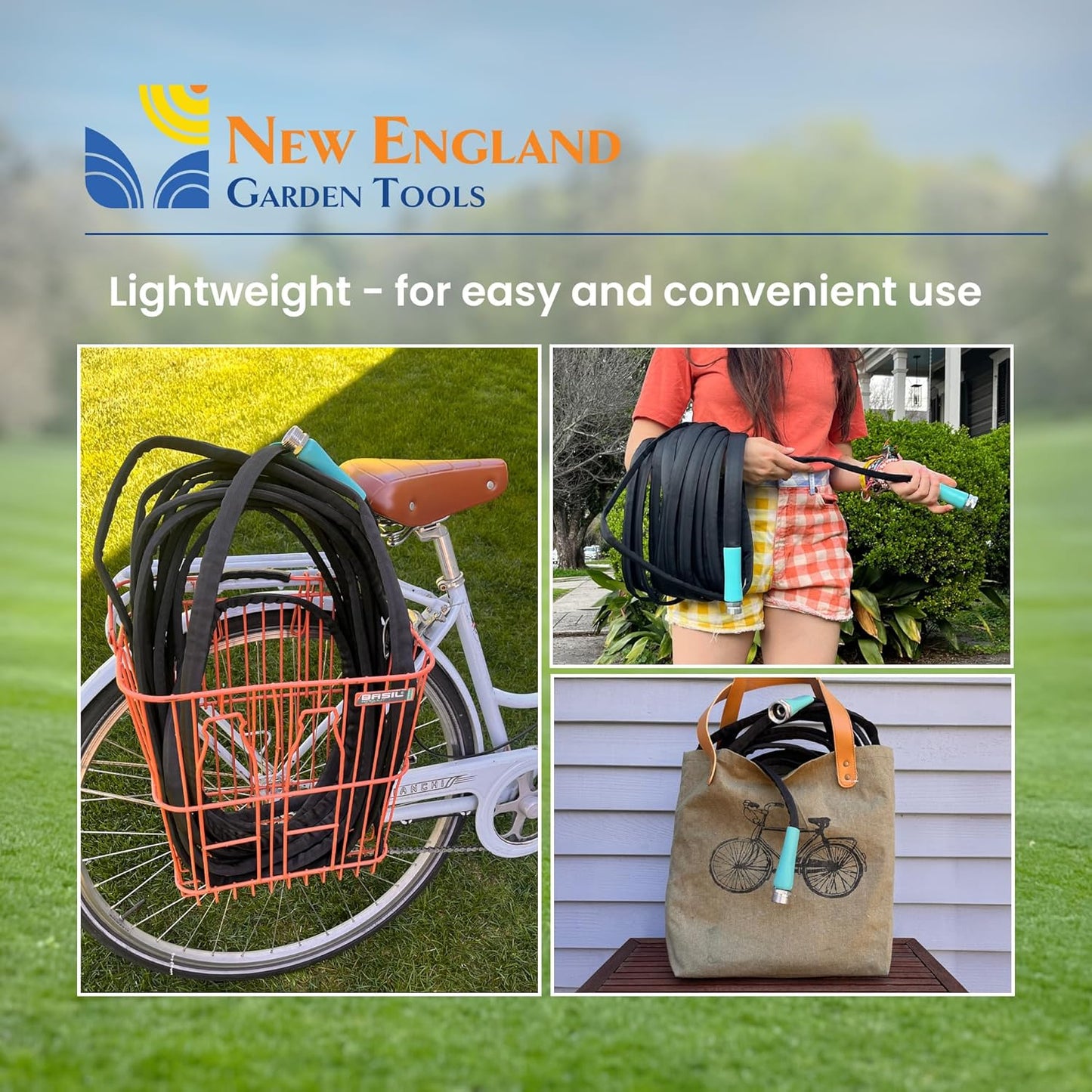Flat Garden Hose (100 foot x 5/8 inch) Lightweight, Durable Fiber Jacket, Flexible & Kink Free, Non-Expandable Water Hose, Easy Handling in All-Weather Conditions, 700010 by New England Garden Tools