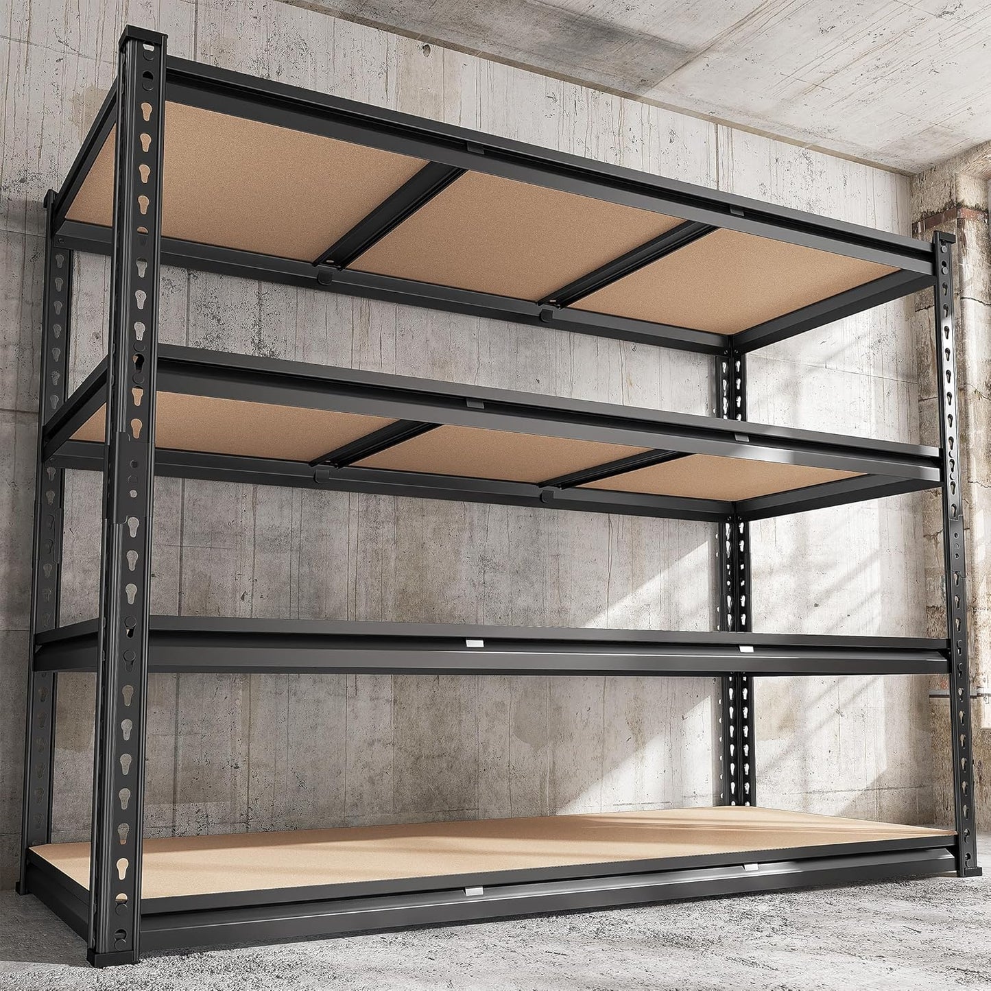 REIBII 48" W Garage Shelving Heavy Duty 2550 LBS Storage Shelves 4 Tier Heavy Duty Shelving, Adjustable Metal Shelves, Industrial Shelf for Garage, Warehouse, Pantry, 48" W x 60" H x 24" D