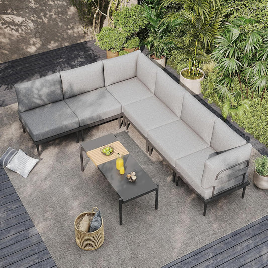 Sundale Outdoor 7 Pieces Metal Patio Furniture Set, Outdoor Sectional Sofa w/6 Inch Olefin Cushion, Modern Outdoor Conversation Sets