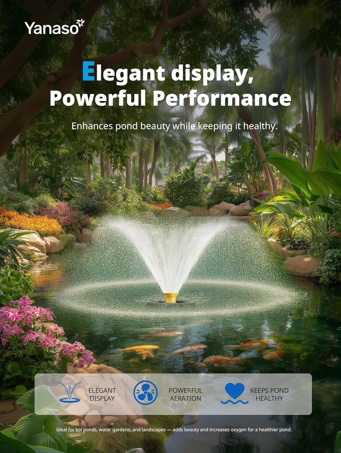 Pond Fountain Aerator, 1HP 15000 GPH Fountain Pump with Timer, 15A/110V 100FT power cord, 2 Spray Patterns, Energy-Efficient Water Circulation for Ponds & Lakes