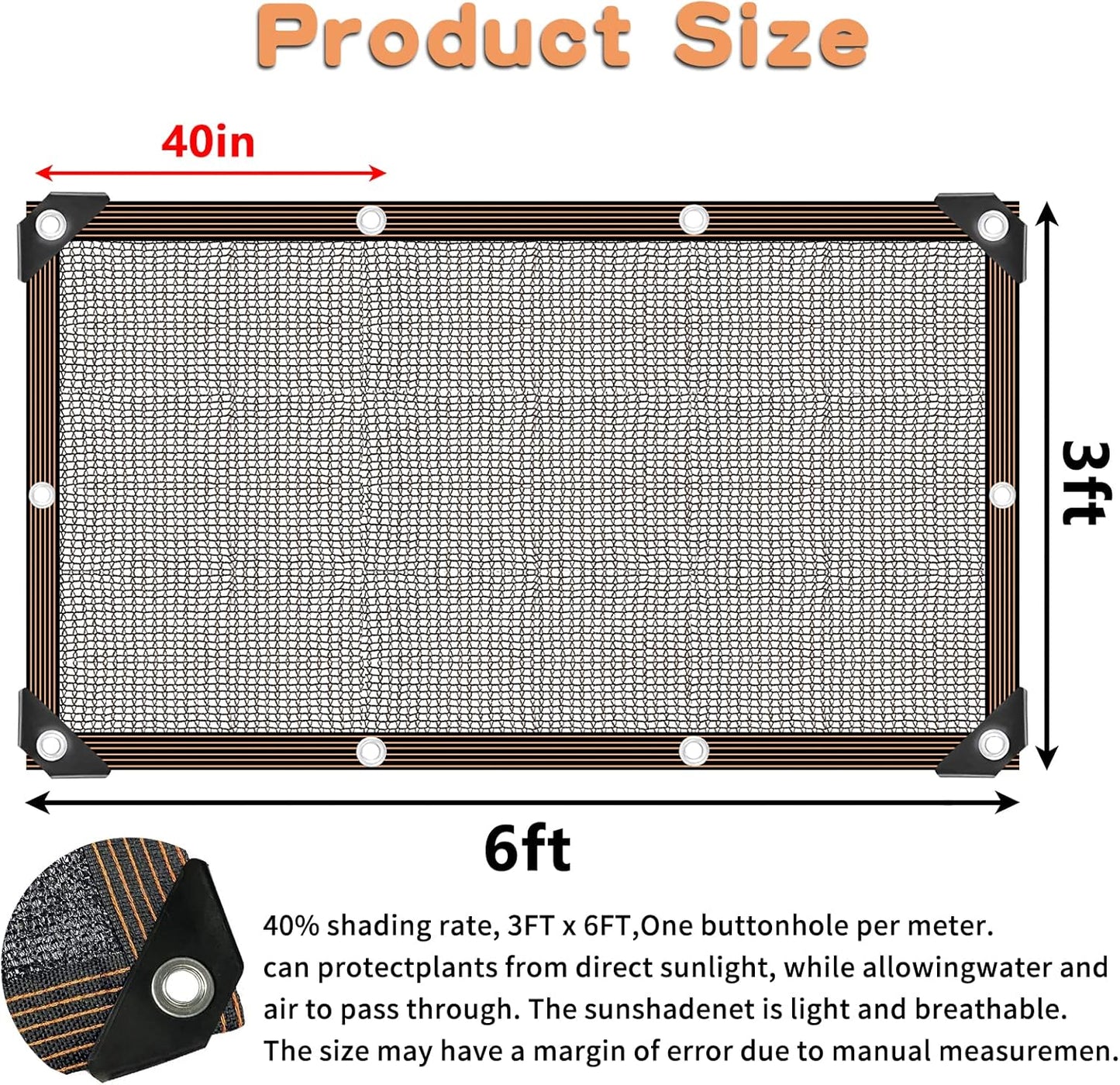 Shade Cloth for Garden Plants Greenhouse, 40-50% Sunblock Neting -for Outdoor Garden Lawn Plant Sun Shade Cloths for Kennel Chicken Coop Easier to Hang Net Cover