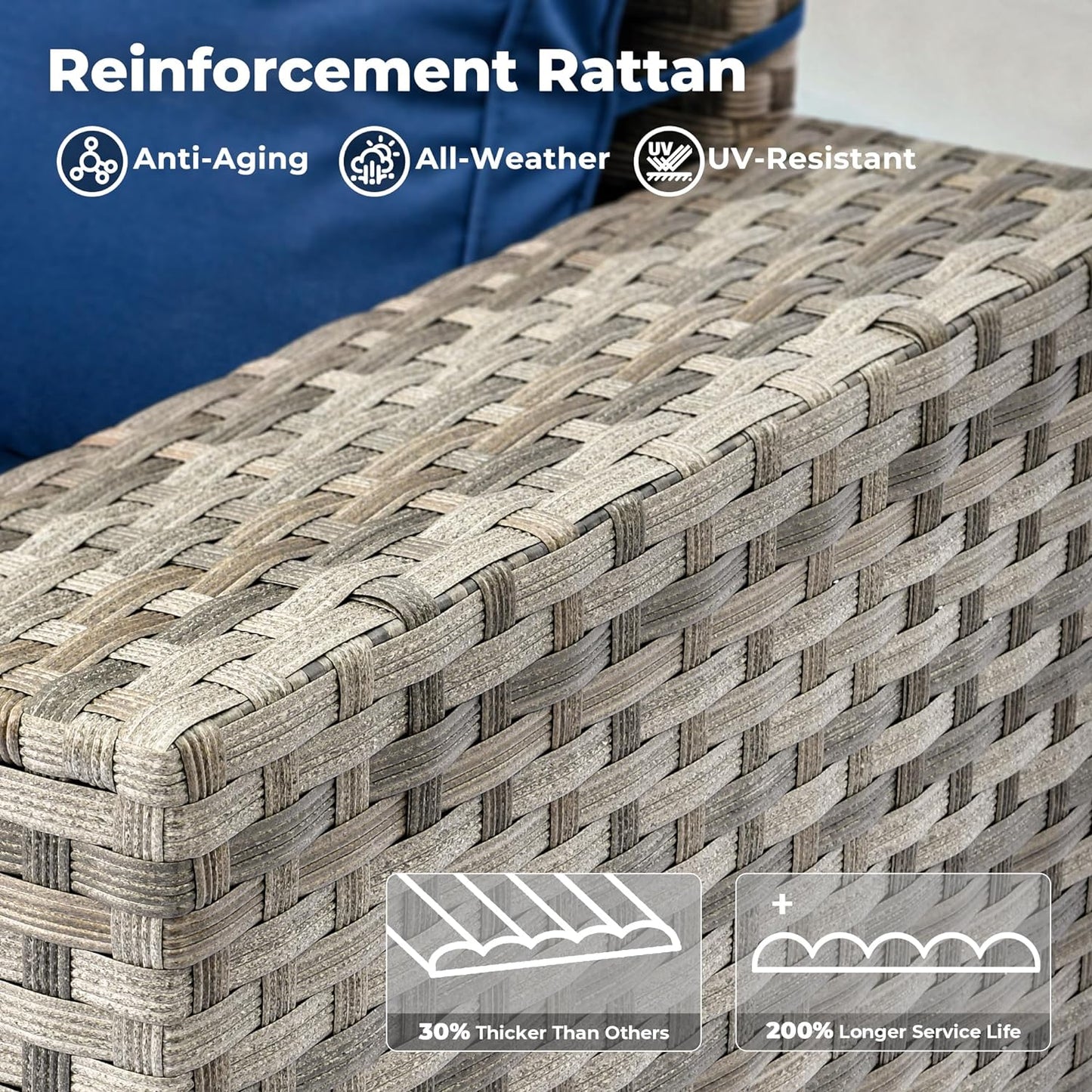 ovios 13 Pieces Patio Furniture Set, Outdoor Wicker Sectional Sofa with 54 Inch Fire Pit Table Comfy Cushions, Modern Modular Deep Seat Rattan Couch Conversation Set, Navy Blue