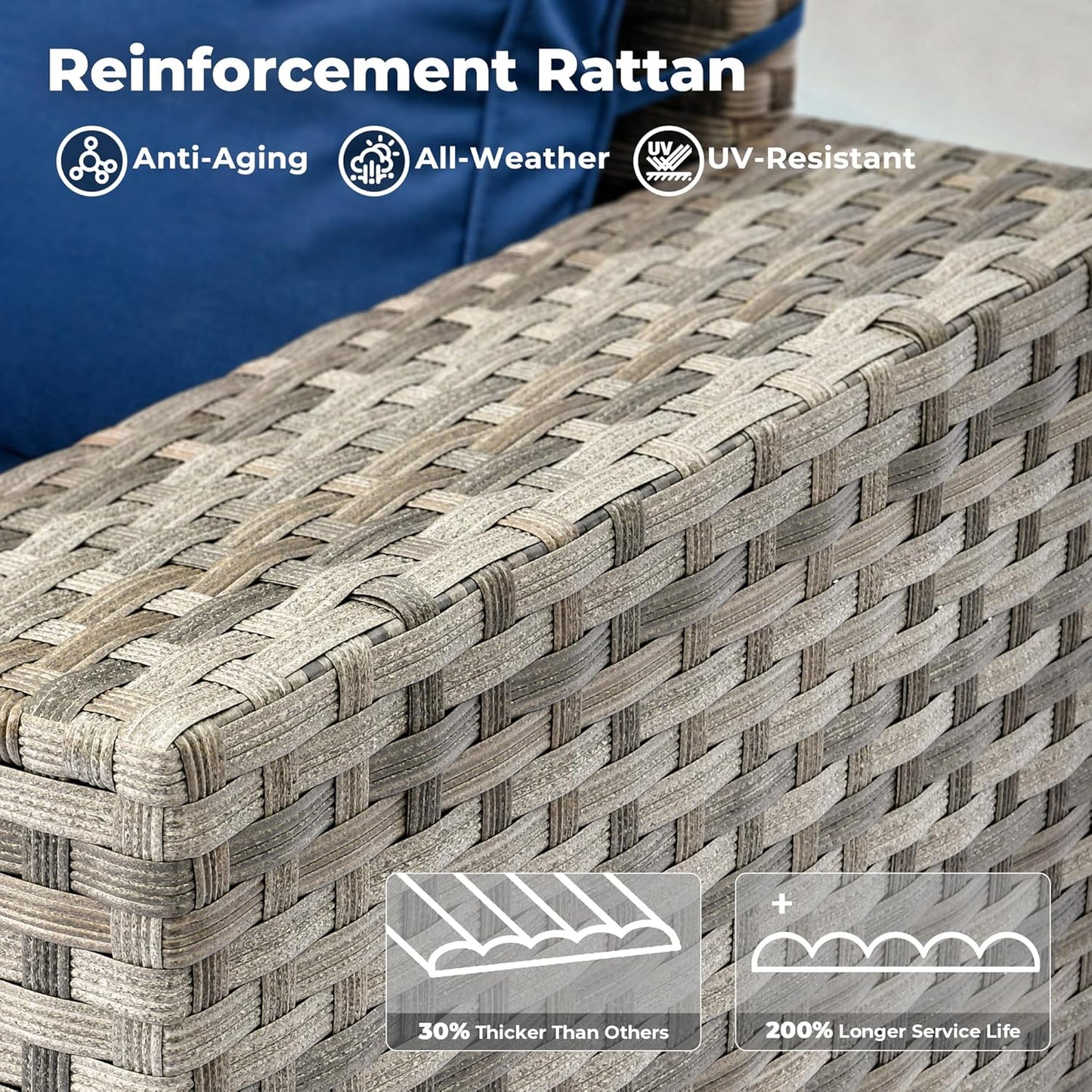 ovios 10 Pieces Patio Furniture Set, Outdoor Wicker Sectional Sofa with 54" Fire Pit Table Swivel Chairs, Modern Modular Deep Seat Rattan Couch Conversation Sets, Navy Blue