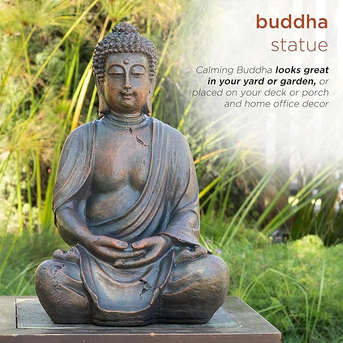 Alpine Corporation 15" Tall Indoor/Outdoor Meditating Buddha Statuary Décor