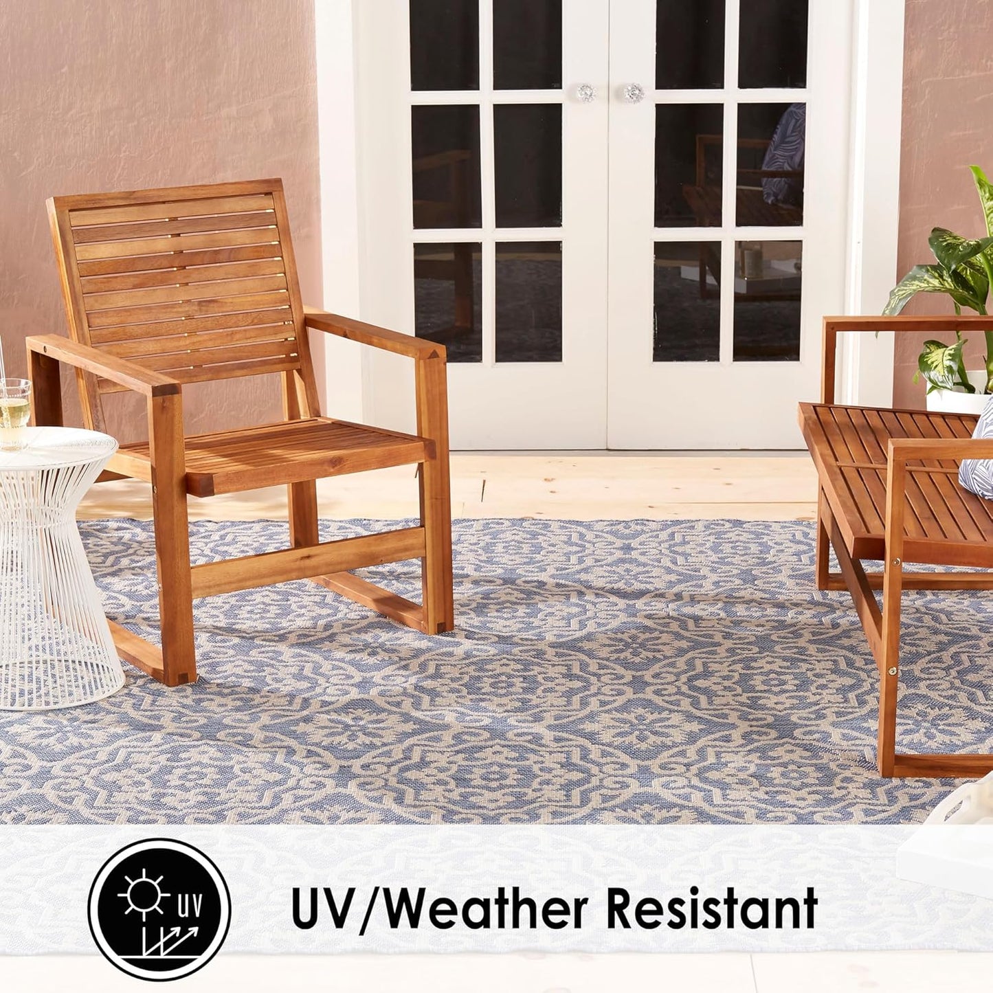 Nicole Miller New York Patio Country Julia Transitional Geometric Indoor/Outdoor Area Rug, Blue/Grey, 7'9"x10'2"