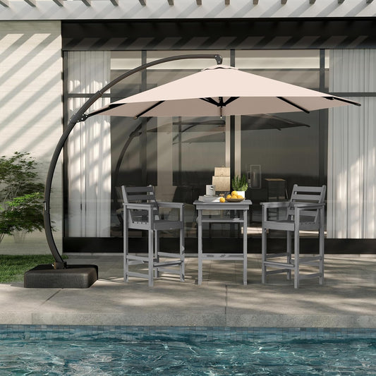3-Piece Outdoor Bar Set with Beige 11FT Cantilever Umbrella, HDPE Tall Balcony Adirondack Chairs and Table, Outdoor Bar Stools for Patio (Grey)