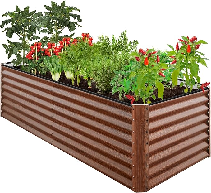 Best Choice Products 8x4x2ft Outdoor Metal Raised Garden Bed, Deep Root Planter Box for Vegetables, Flowers, Herbs, and Succulents w/ 478 Gallon Capacity - Wood Grain