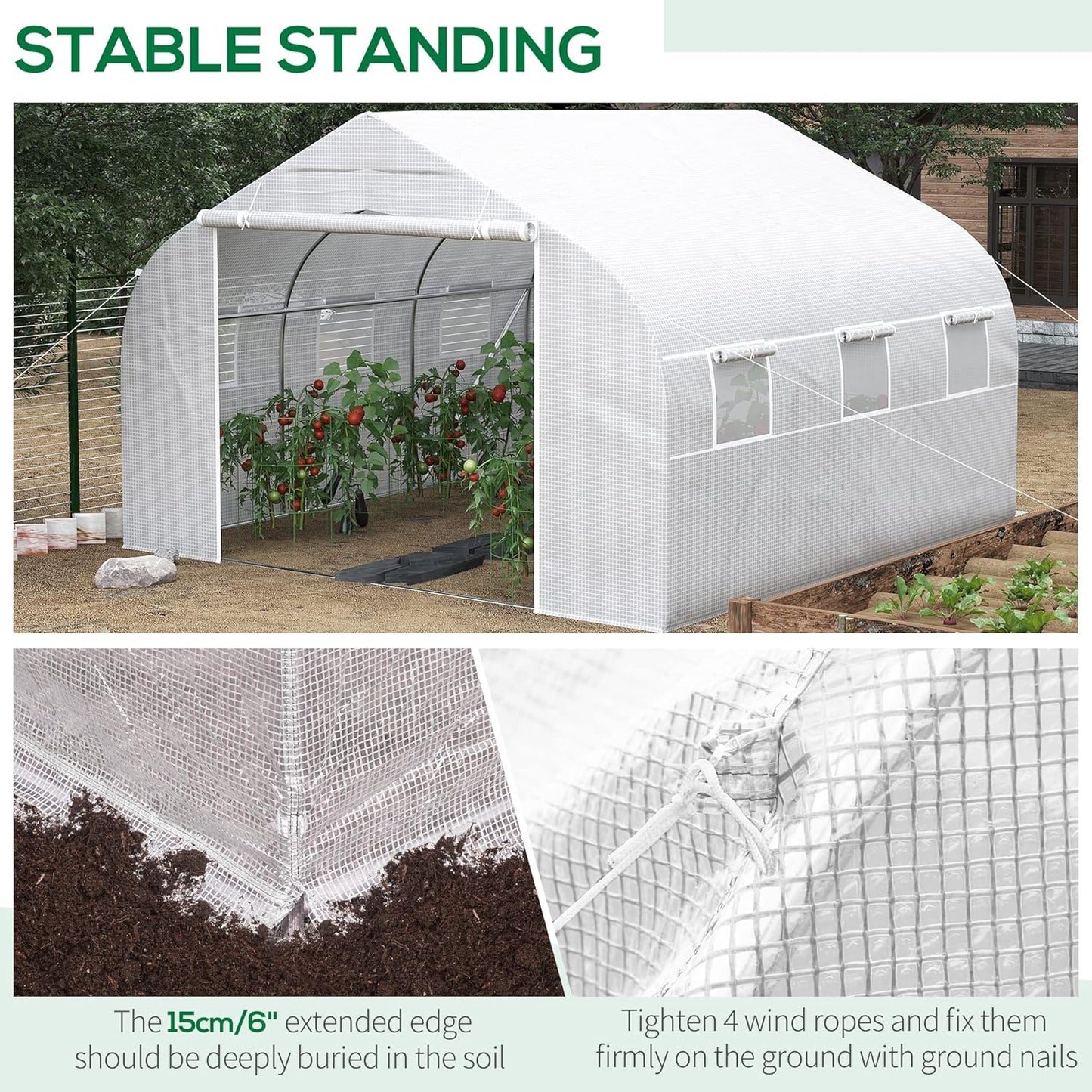 Outsunny 11.5' x 10' x 6.5' Walk-in Greenhouse, Tunnel Green House with Zippered Mesh Door and 6 Mesh Windows, Gardening Plant Hot House with Galvanized Steel Frame, White