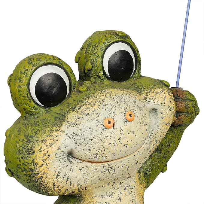 Alpine Corporation QWR1002 Indoor/Outdoor Smiling Frog with Purple Umbrella Garden Statue, Playful Frog Statue, 27" H, Green