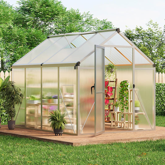 6 x 8 FT Greenhouse, Greenhouses for Outside, Polycarbonate Greenhouse with Aluminum Frame, Lockable Door and Ajustable Roof Vent for Backyard, Green Houses for Outside Garden Backyard, Patio