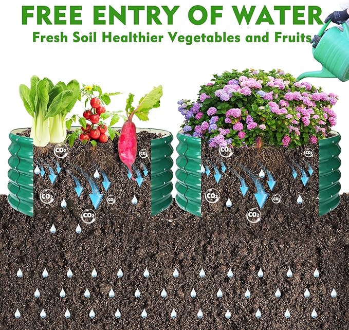 17" Tall Round Outdoor Garden Raised Garden Bed Kits- 0.8MM Thick Metal Raised Planter Bed/Ground Planter Box for Variety of Flowers,Herbs,Vegetables (Dark Green, 40 inches Diameter)