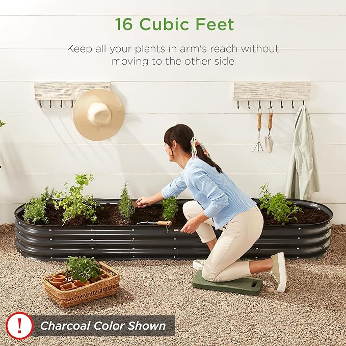 Best Choice Products 8x2x1ft Outdoor Metal Raised Garden Bed, Oval Deep Root Planter Box for Vegetables, Flowers, Herbs, and Succulents w/ 108 Gallon Capacity - Taupe
