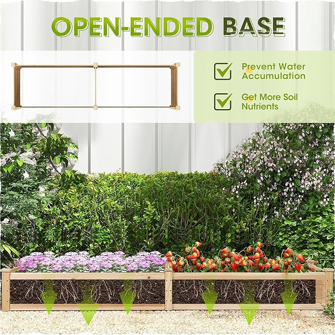 Crownland Outdoor Gardens 8 ft Raised Garden Bed Wooden Patio Raised Beds Backyard Elevated Planter Box Grow Vegetables Fruits Herb Yard Fast Easy Assembly