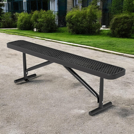 72" L Steel Flat Bench Garden Bench, Black Outdoor Park Bench Weather-Resistant Steel Metal, Patio Seating for Front Porch Backyard Park Outside, Metal Benches for Outside to dodrill to Ground