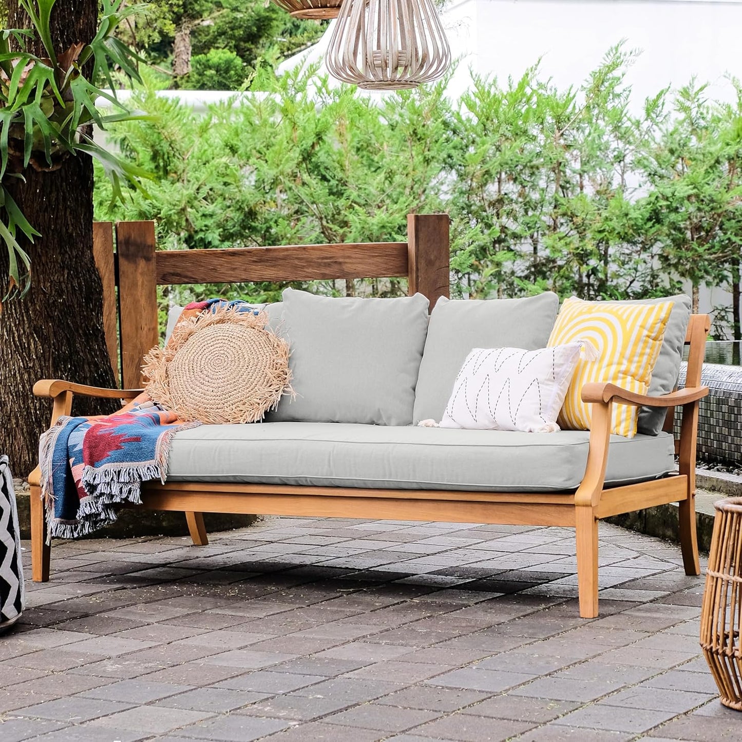 Cambridge Casual Robin Teak Wood Outdoor Sofa Daybed with Oyster Cushion