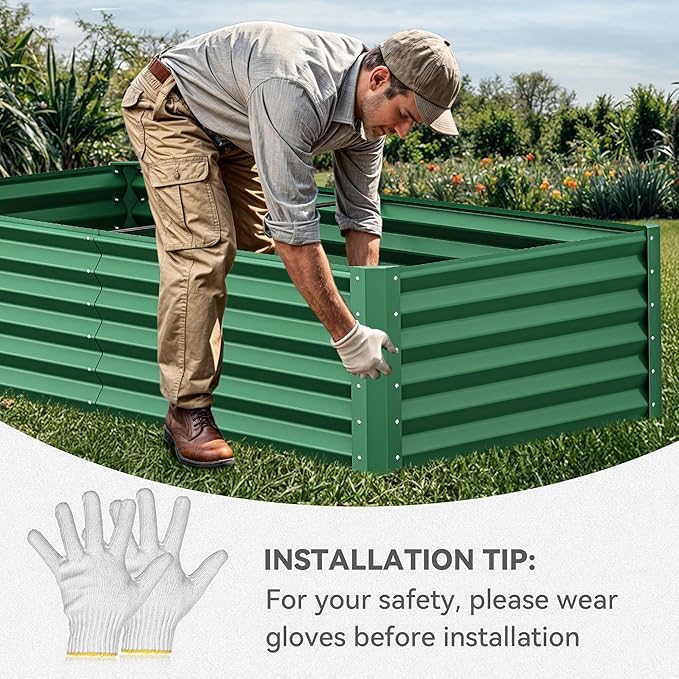 YITAHOME 6x3x1.5 2pcs Large Raised Garden Bed Kit, Galvanized Metal Planter Box with Gloves, Ground Nails, Support Rod, Outdoor Above Ground Planters for Plants Vegetables Flowers, Green