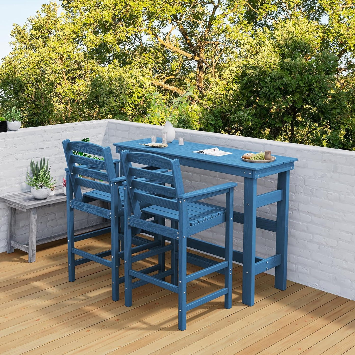 SERWALL 41" Outdoor Bar Table, HDPE Patio Bar Counter Height Table, All Weather Adirondack Outdoor Bar Height Table, Rectangle Patio Bar Table for Outside, Garden, Backyard, Balcony, Poolside, Blue