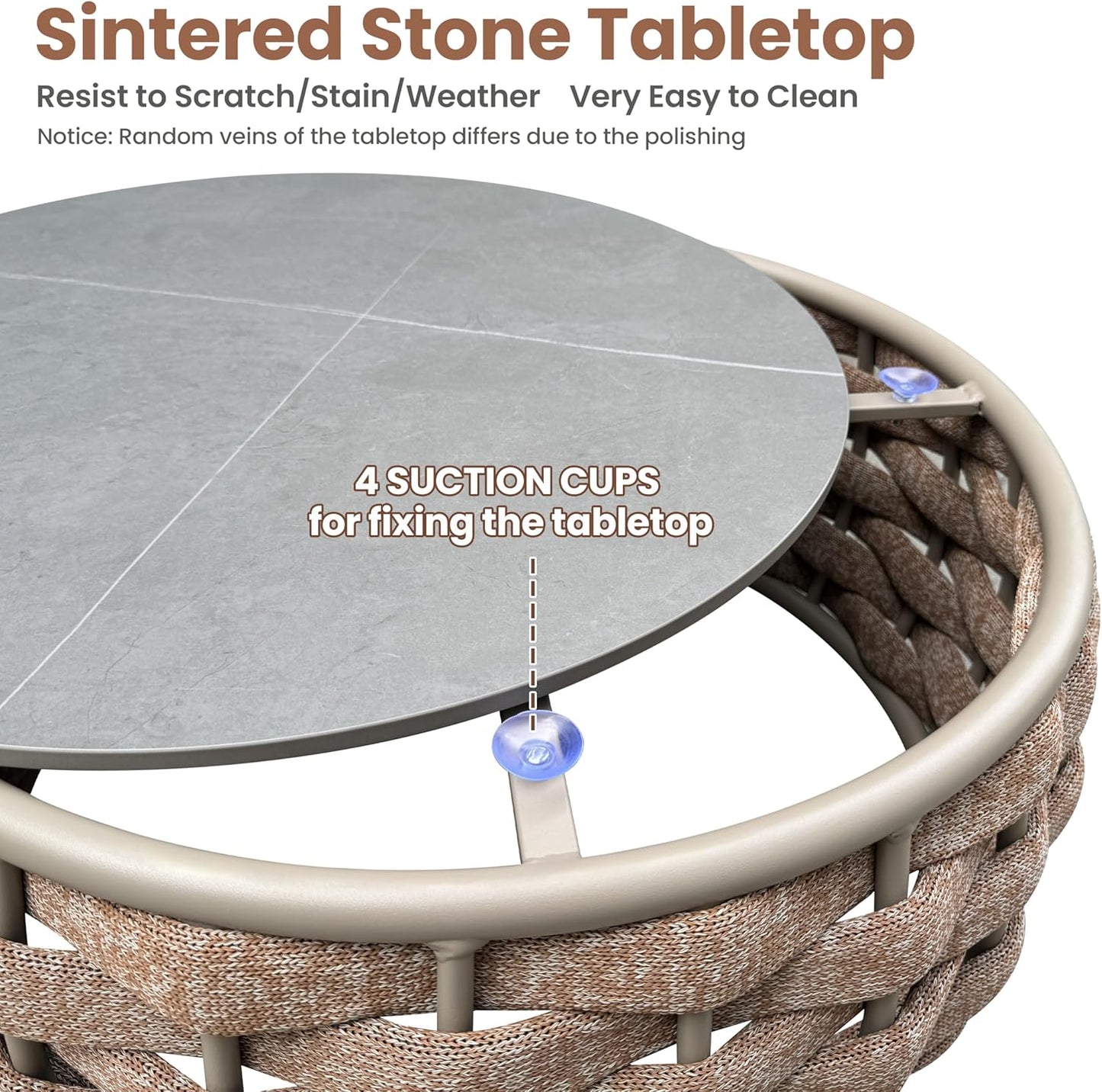 3 Pieces Porch Furniture Set: Aluminum Patio Conversation Sofa Set - Assembled Couch Armchair Table Set Cushioned - Hand Woven Rope Chair Set 400 LBS All Weather for Indoor Deck Balcony Hotel