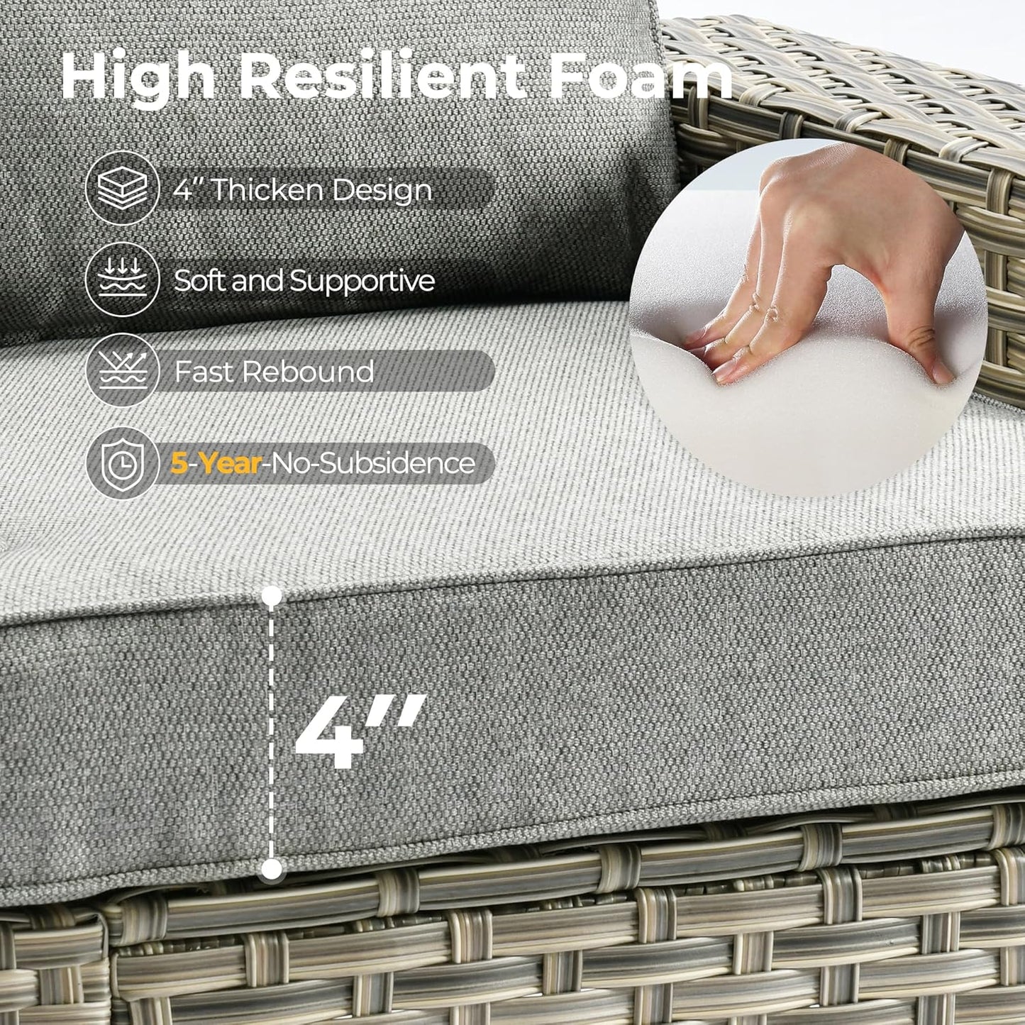 HOOOWOOO Outdoor Sectional Patio Furniture Set with Fire Pit Table,15 Pieces Wicker Conversation Sets L Shaped Couch,Extra Deep Out Door Sofa Outside Furniture with Swivel Chairs Ottoman,Charcoal Gray