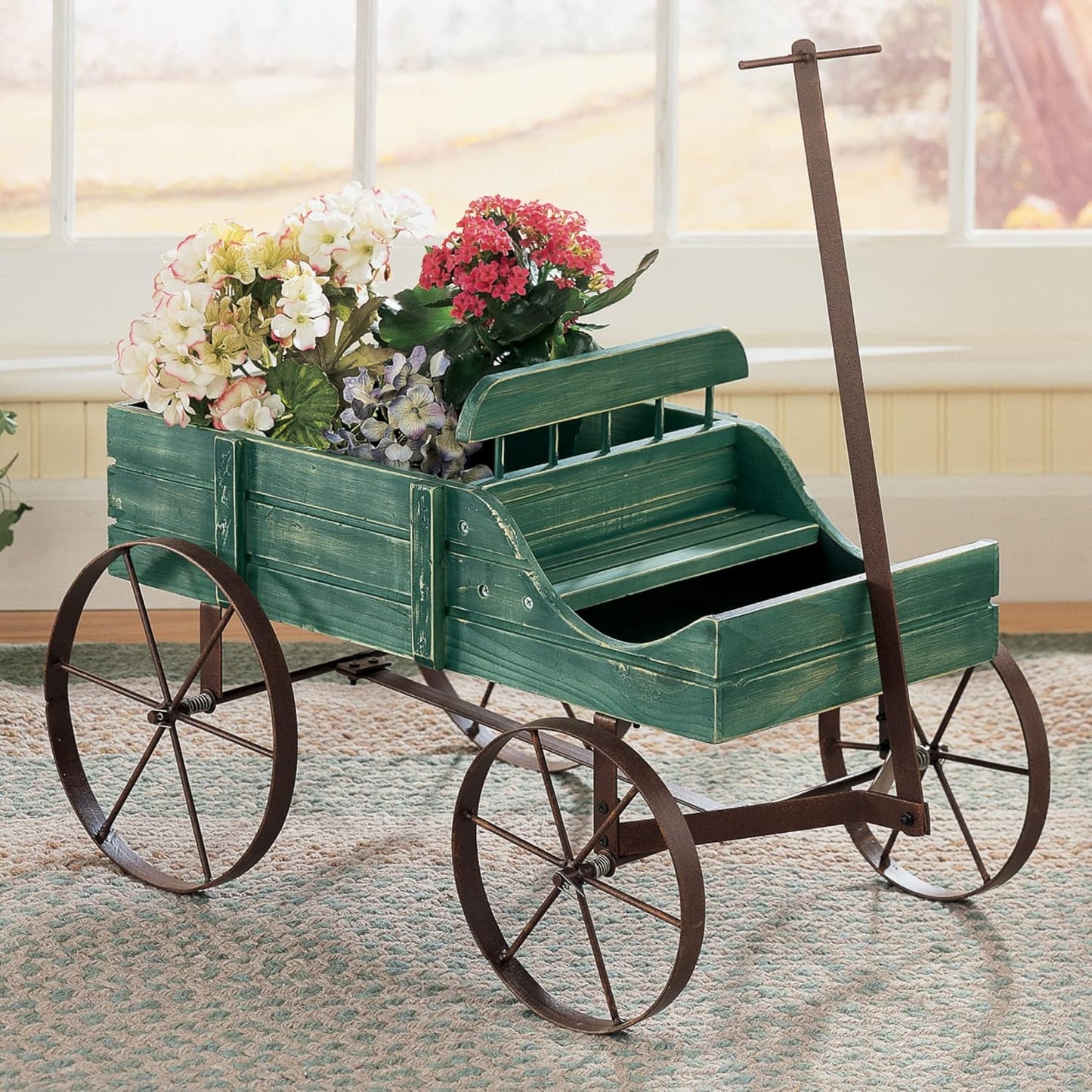 Collections Etc Amish Wagon Decorative Indoor/Outdoor Garden Backyard Planter, Green