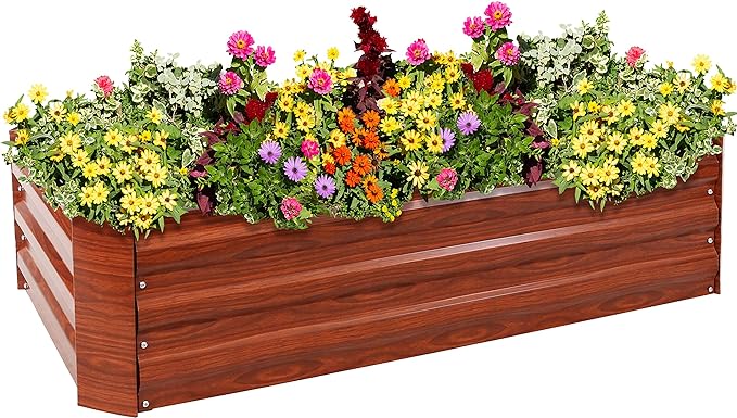 Sunnydaze 11.75" H Raised Metal Garden Bed - Galvanized Raised Garden Bed Outdoor for Vegetables and Flowers - Woodgrain - 4' x 2' Rectangle
