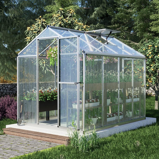 BPS 6' x 8' Walk-in Polycarbonate Greenhouse with Heavy-Duty Aluminum Frame, 1 Vent Window & Lockable Door for Outdoor, Patio, Backyard, and Garden Use