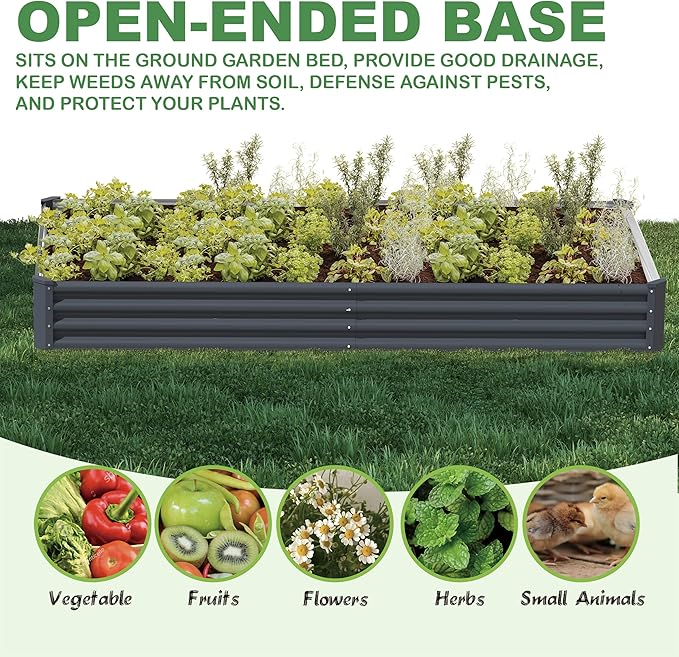 8X4X1ft Raised Garden Bed Kit,Galvanized Raised Garden Beds Outdoor,Large Metal Planter Box Steel Kit Flower Herb,Vegetables..Dark Gray