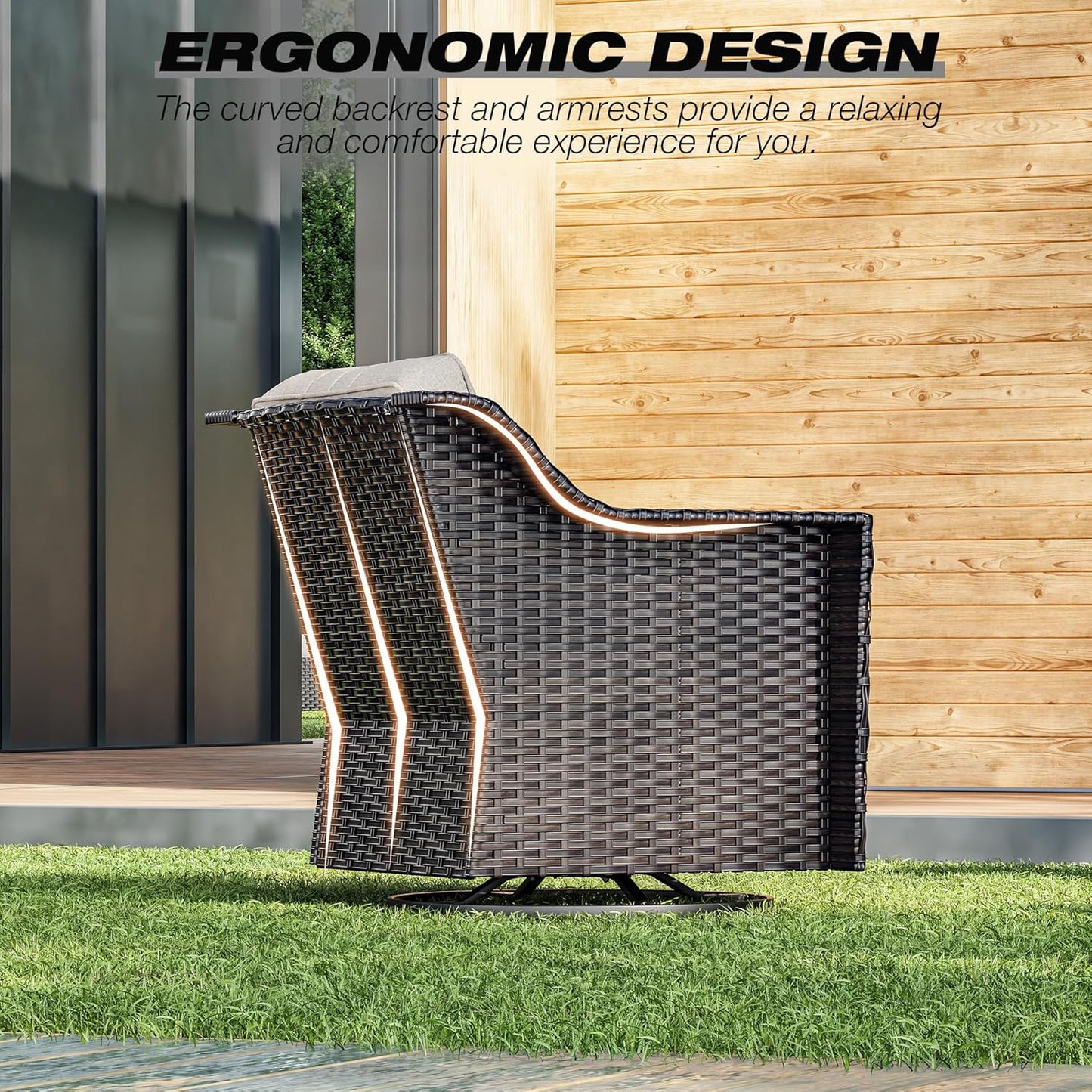 Joyside Wicker Patio Furniture Sets, 6 Pieces Upgraded Large Size Outdoor Furniture with Swivel Rocking Patio Chairs, Outdoor Ottoman, 3-Seat Sofa and Side Table, Thick Cushions, Wide Armrest