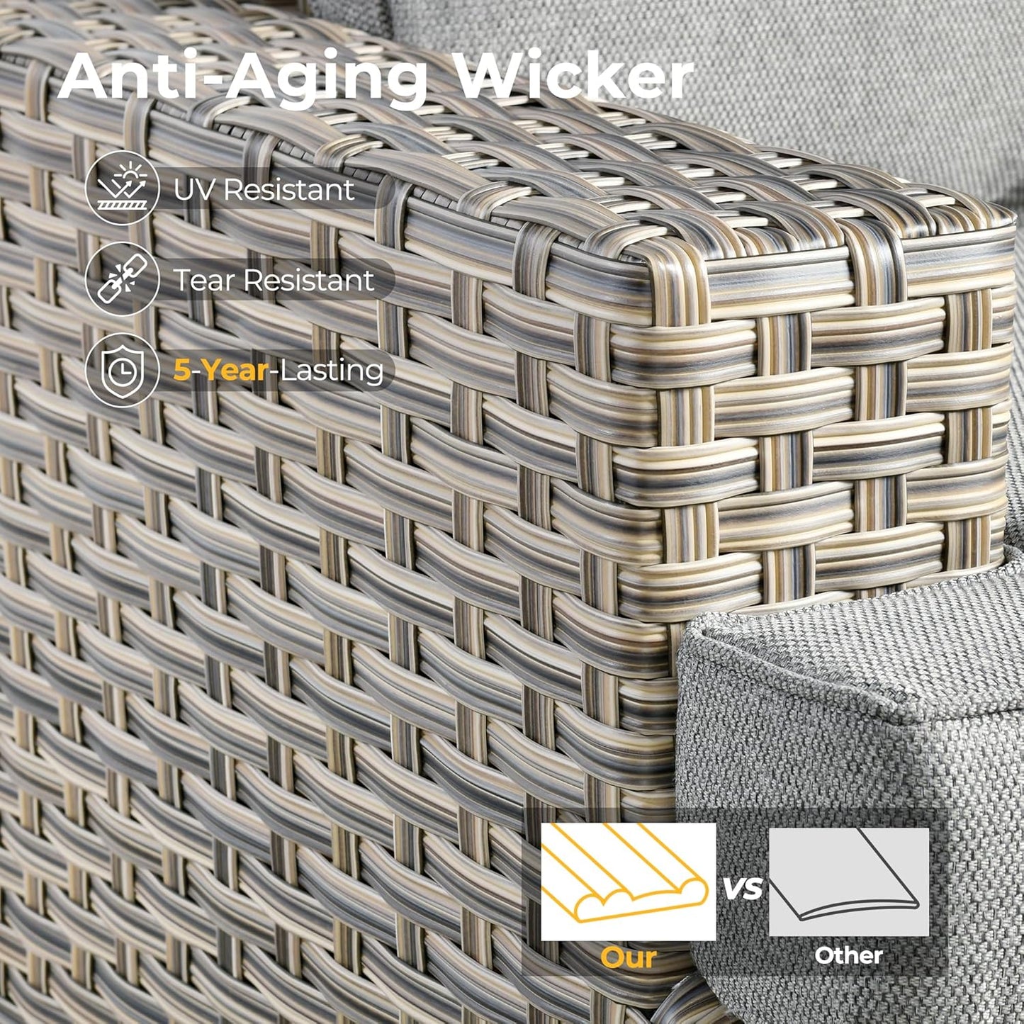 HOOOWOOO Outdoor Sectional Patio Furniture Set,6 Pieces Wicker Conversation Sets L Shaped Couch,Extra Deep Out Door Sofa Outside Furniture,Charcoal Grey