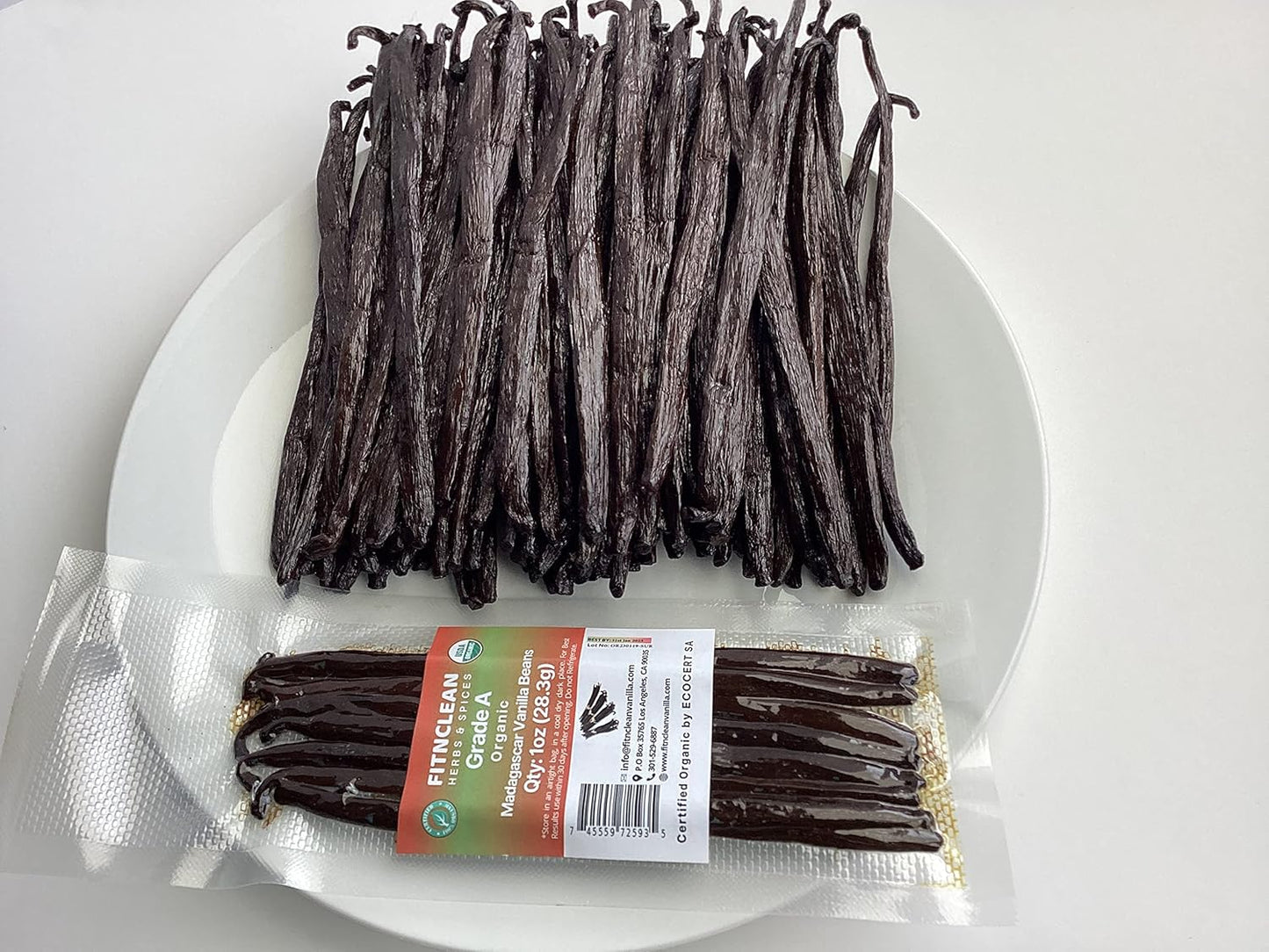1oz. Madagascar Organic Vanilla Beans Gourmet Grade A. Certified USDA Organic 6"-7.5" by FITNCLEAN VANILLA for Cooking, Brewing, Extract Fresh Bourbon NON-GMO Whole Pods