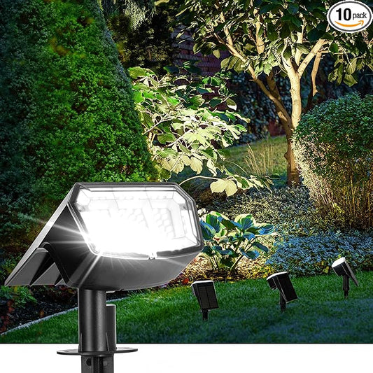 Solar Spot Lights Outdoor Waterproof 10 Pack IP65, 63 LED 3 Lighting Modes Spotlights for Yard Garden House Garage Pathway