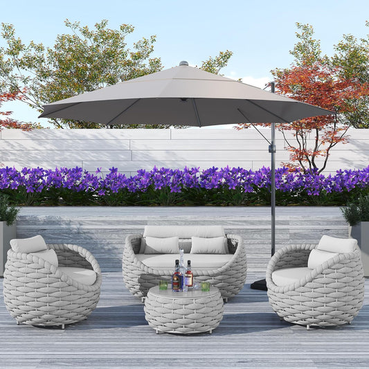 TWT Patio Furniture Sofa Set 4 Pieces Aluminum Outdoor Furniture w/27.8in Coffee Table,Patio Conversation Set with Hand Woven Textilene Rope for Backyard Garden Poolside,Light Gray