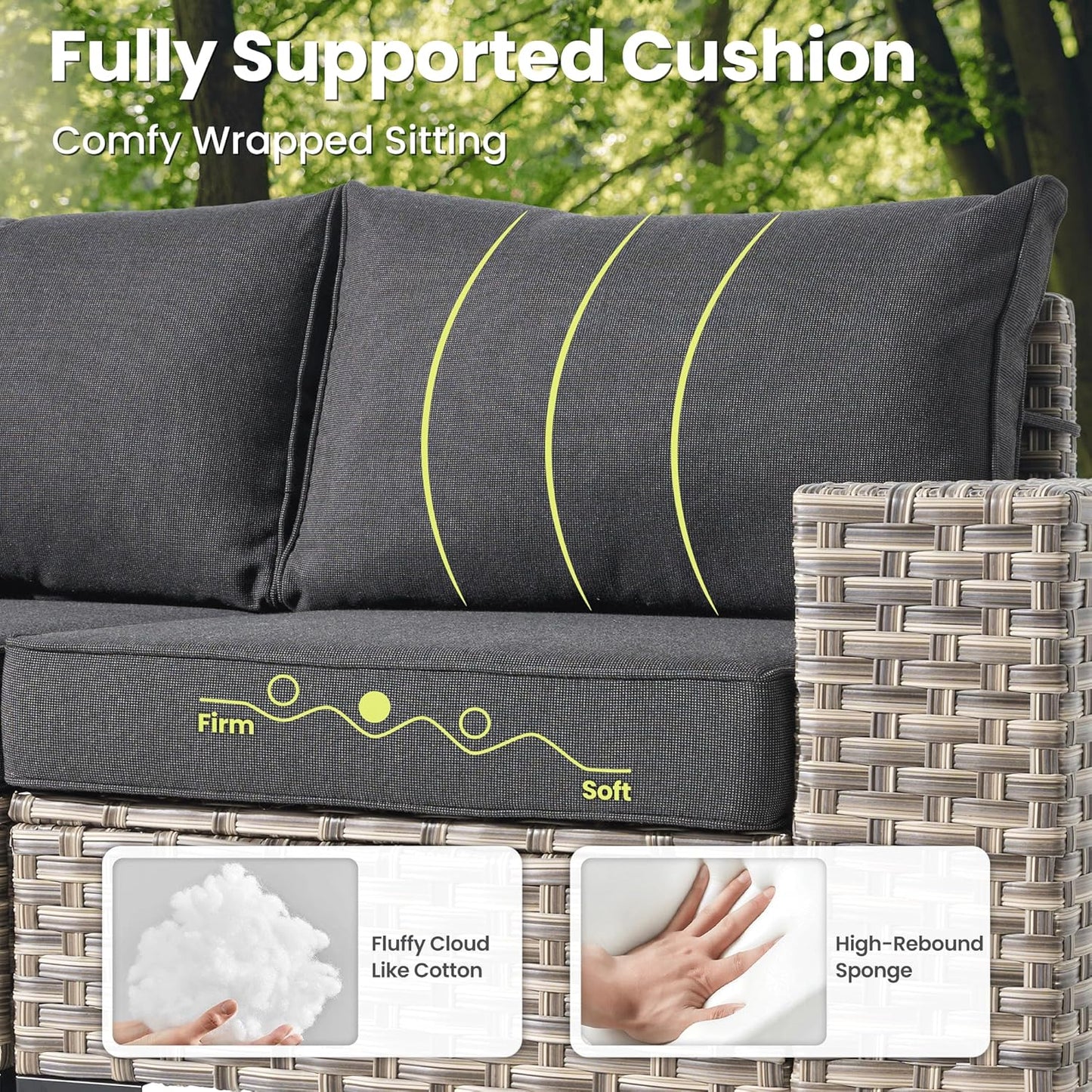 ovios 5 Pieces Patio Furniture Set Outdoor Sectional Sofa Couch with Deep Seat Chaise Comfy Cushions, Modern Modular Wicker Rattan Conversation Set Porch Deck Garden, Black