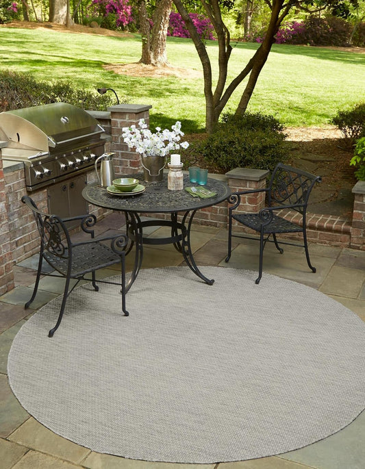Unique Loom Collection Casual Transitional Solid Heathered Indoor/Outdoor Flatweave Area Rug (13' Round, Light Gray/Ivory)