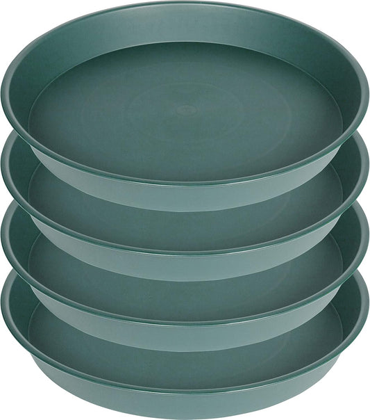 4 Pack of 16 inch Plant Saucer (13.5" Base), Heavy Duty Plastic Plant Tray for Pots, Flower Water Trays for Indoors, Bird Bath Bowls, Plant Drip Saucers for Planter 14"/15"/16" (Green)