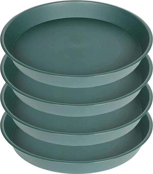 4 Pack of 18 19 inch Plant Saucer Drip Tray (16.6 inch Base), Heavy Duty Large Deep Plant Saucers for Pots, Plastic Flower Planter Water Trays for Indoors Outdoor (19", Green)