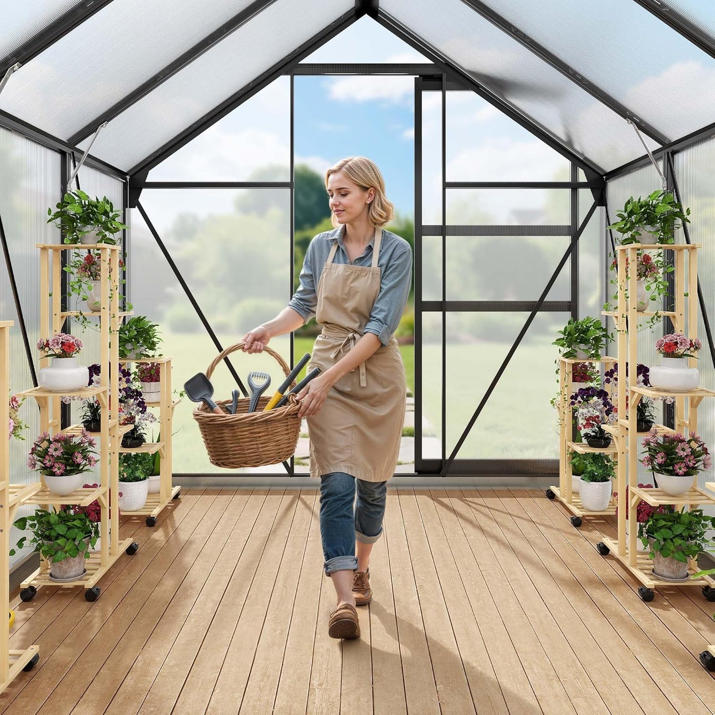 YITAHOME 10x6FT Polycarbonate Greenhouse Heavy Duty Green Houses Outdoor Aluminum Greenhouses w/ Sliding Doors Vent Window Walk-in Greenhouse for Garden Backyard, Matte Black