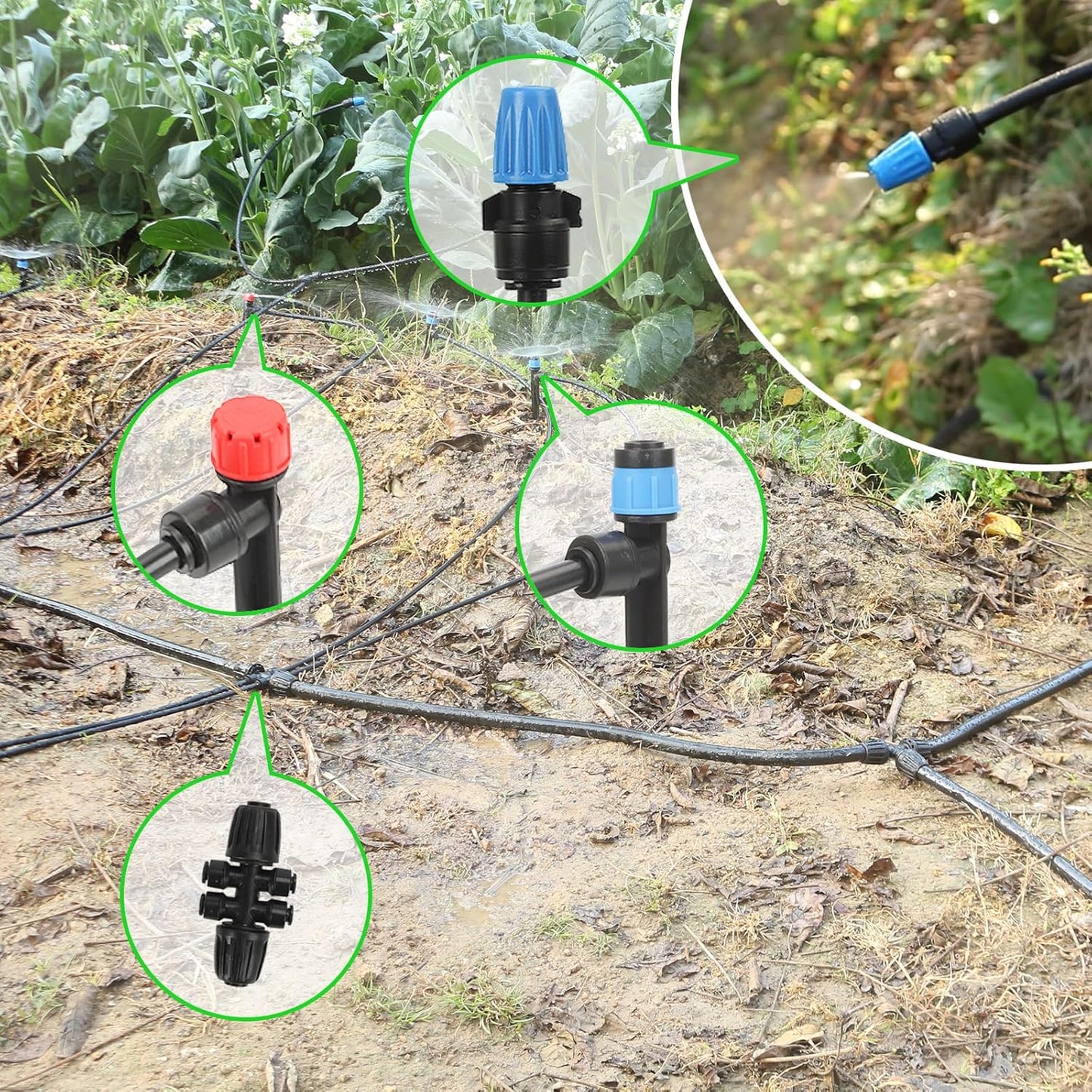177FT Drip Irrigation Kit – 2025 New Quick-Connect Micro Irrigation System with 46FT 1/2'' Tubing, Locking Nozzle Emitters, Adjustable Misting Sprayers for Gardens, Lawns, Raised Beds and Greenhouses
