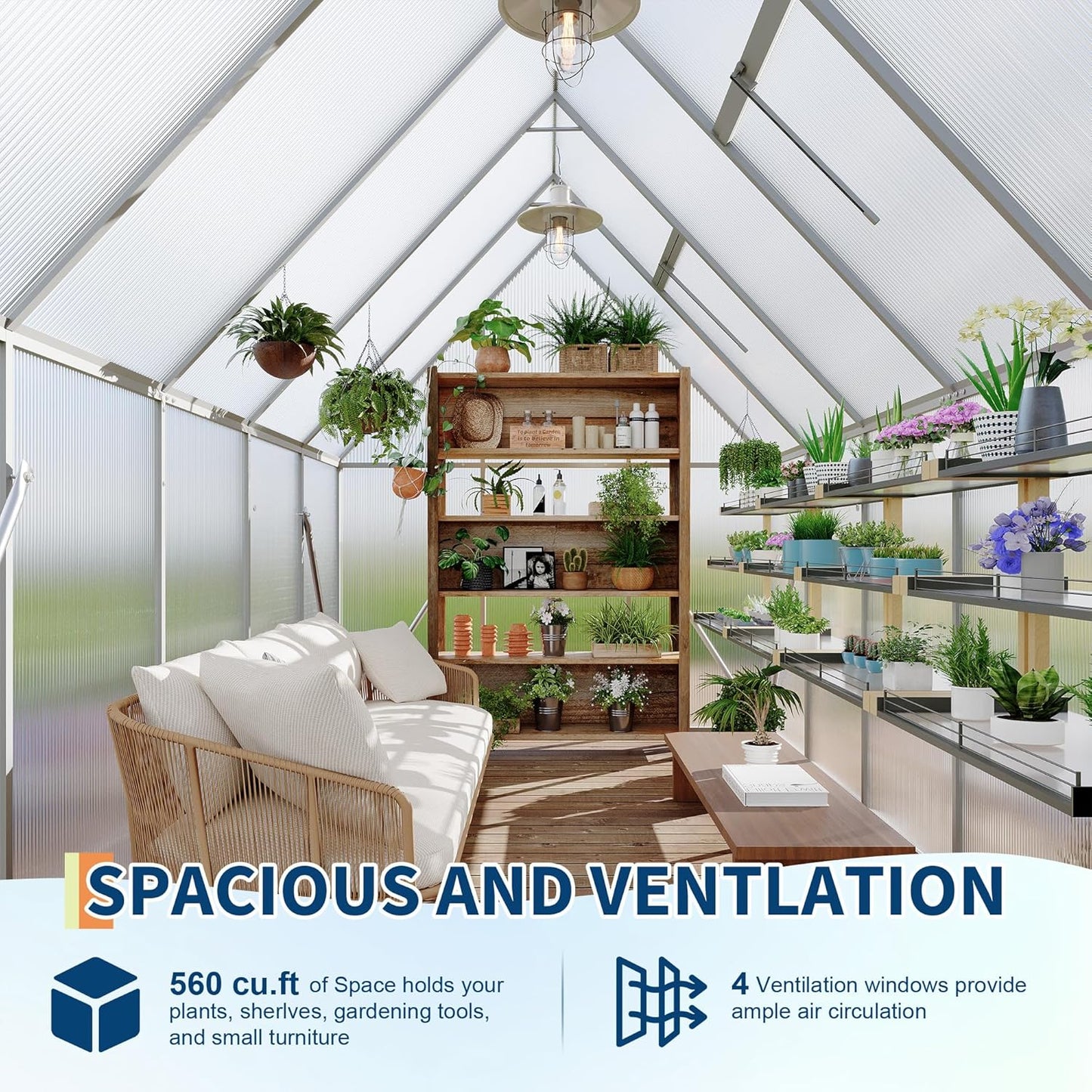 6'X9' Aluminum-Framed Polycarbonate Greenhouse, Heavy Duty Polycarbonate Greenhouse with Quick Setup Structure and Roof Vent, Large Enhanced Aluminum Greenhouses Kit for Outdoors