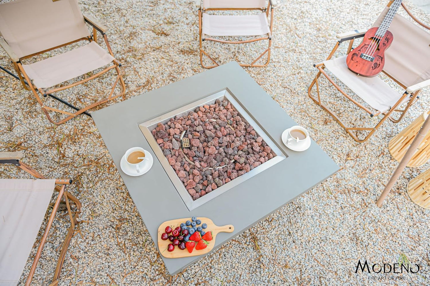 AMS Fireplace | Modeno | Westport | Firepit Table | Cover and Lava Rocks Included | (Fuel: Liquid Propane - Light Gray)