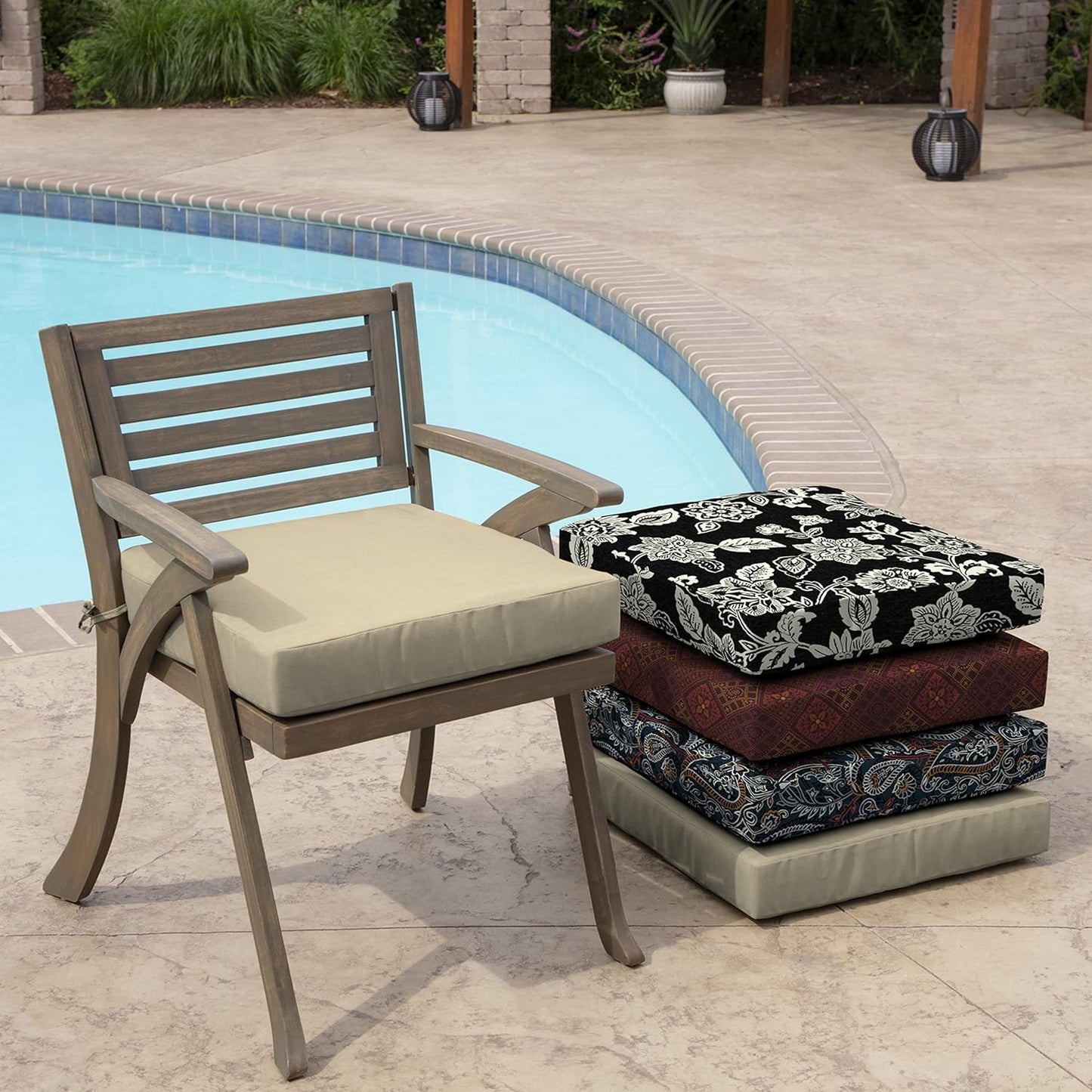 Arden Seat Cushion, 21 x 21, Rain-Proof, Fade Resistant, Cushion for Patio Dining, Adirondack, and Outdoor Chairs Tan Leala