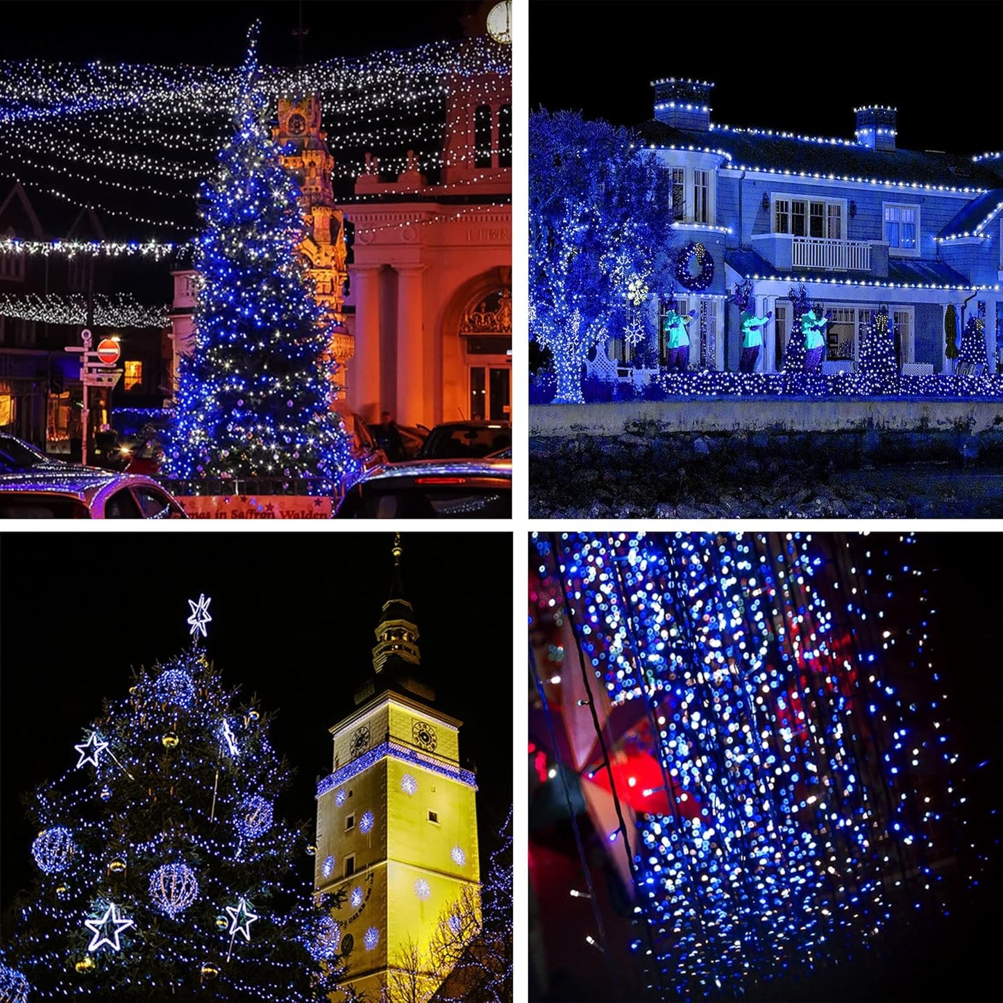 weillsnow Outdoor Christmas Decoration,66 FT 200 LED String Lights with Timer Memory Function,Plug in Waterproof Fairy Lights for Indoor Outdoor Home Room Garden Christmas Party Decor(Blue&White)