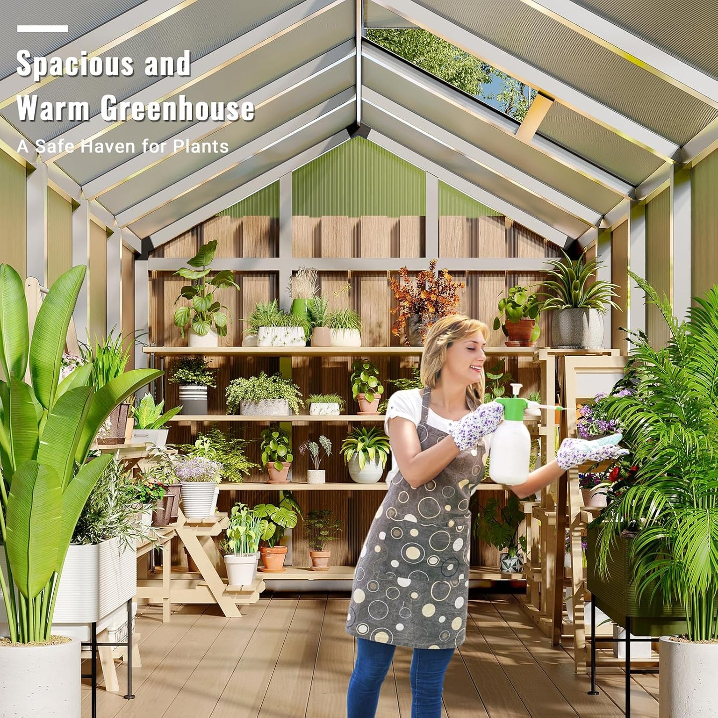 6 x 10 FT Greenhouse, Greenhouses for Outside, Polycarbonate Greenhouse with Aluminum Frame, Lockable Door and Ajustable Roof Vent for Backyard, Green Houses for Outside Garden Backyard, Patio