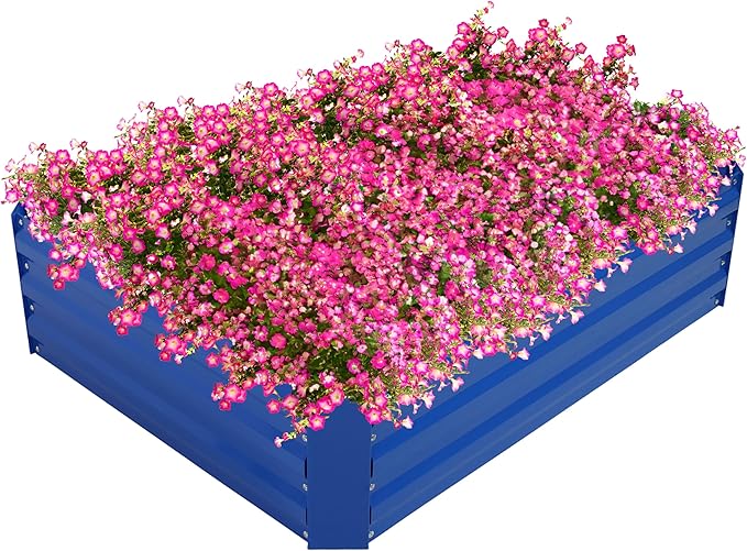 Sunnydaze Galvanized Raised Garden Bed - Metal Raised Bed for Gardening - Outdoor Planter Box for Flowers, Plants, and Vegetables - Blue - 48" W x 36" D x 12" H Rectangle