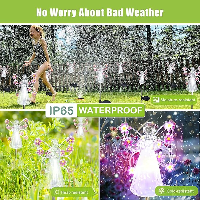 2 Pack Solar Firefly Lights + 2 Pack Iron Winged Angel Light Solar for Yard, Patio, Pathway, Lawn, Walkway, Camping, Pool, Solar Ground Lights Walkway Lights Deck Lights